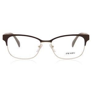 Prada Eyeglasses VPR 65R Black / Pale Gold Wayfarer Clubmaster Browline Glasses